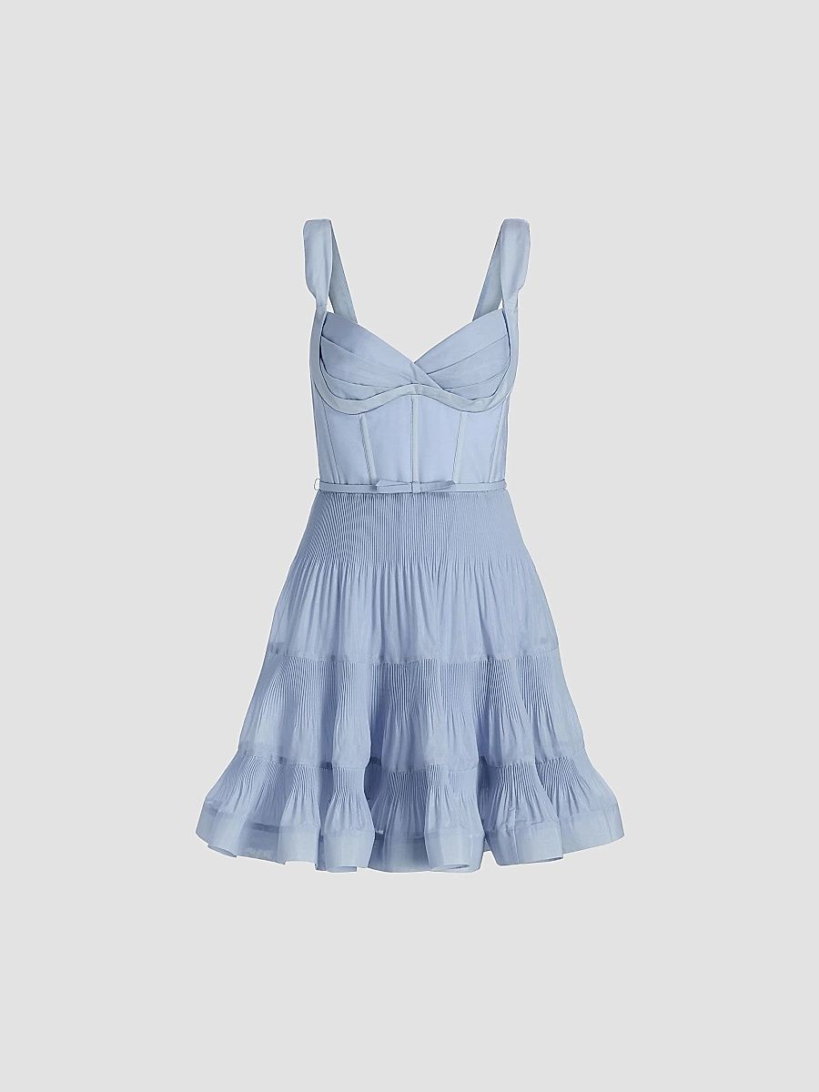 Zimmermann Women's Belted Tiered Sleeveless Fit & Flare Minidress - Steel Blue - Size 2