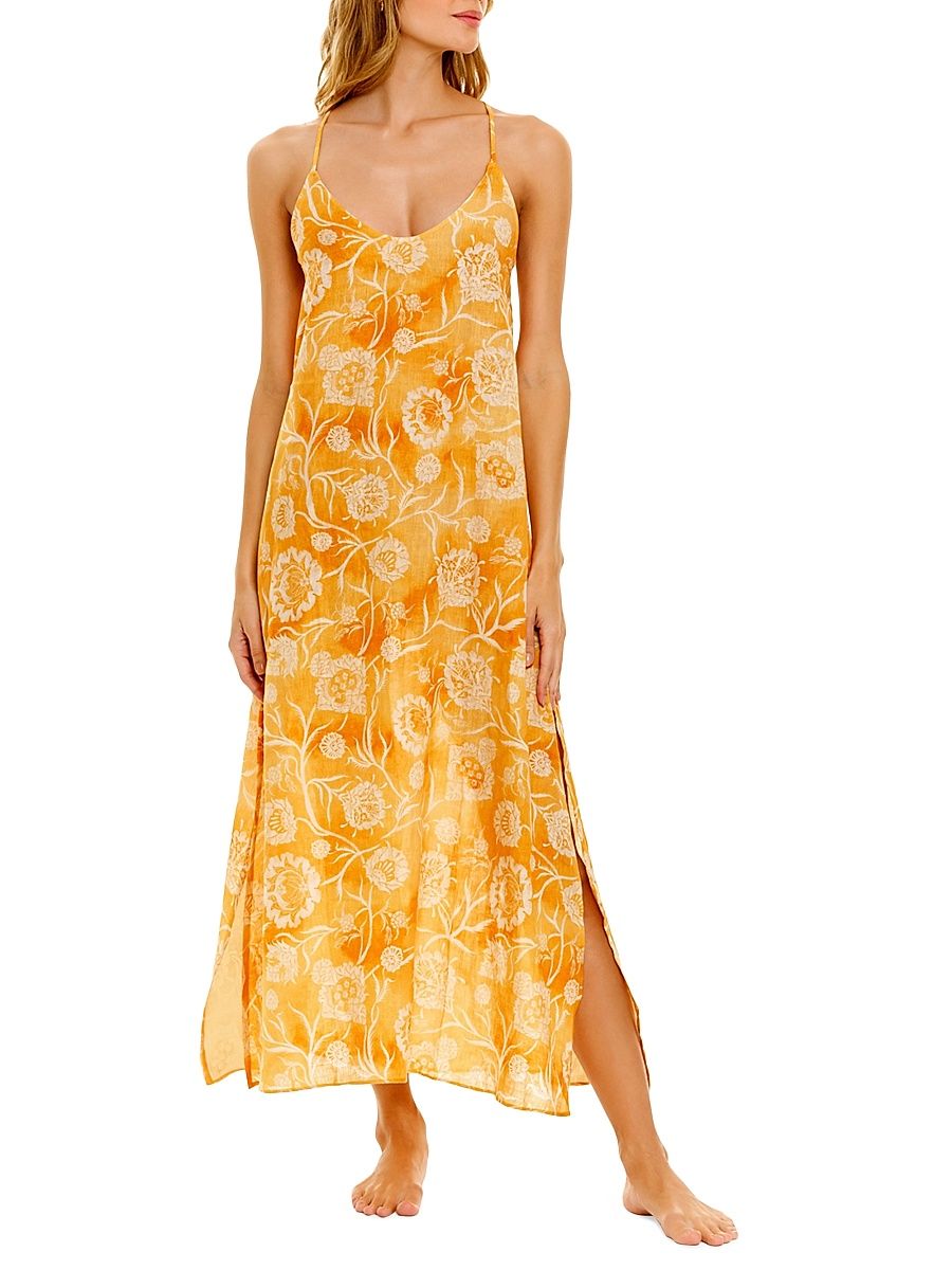 Women's Summer Soirée Frida Claire Floral Linen Maxi Dress - Yellow - Size XS