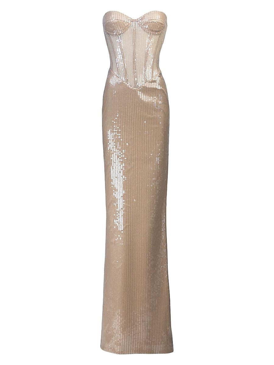 Women's Tara Sequined Strapless Gown - Beige - Size 10
