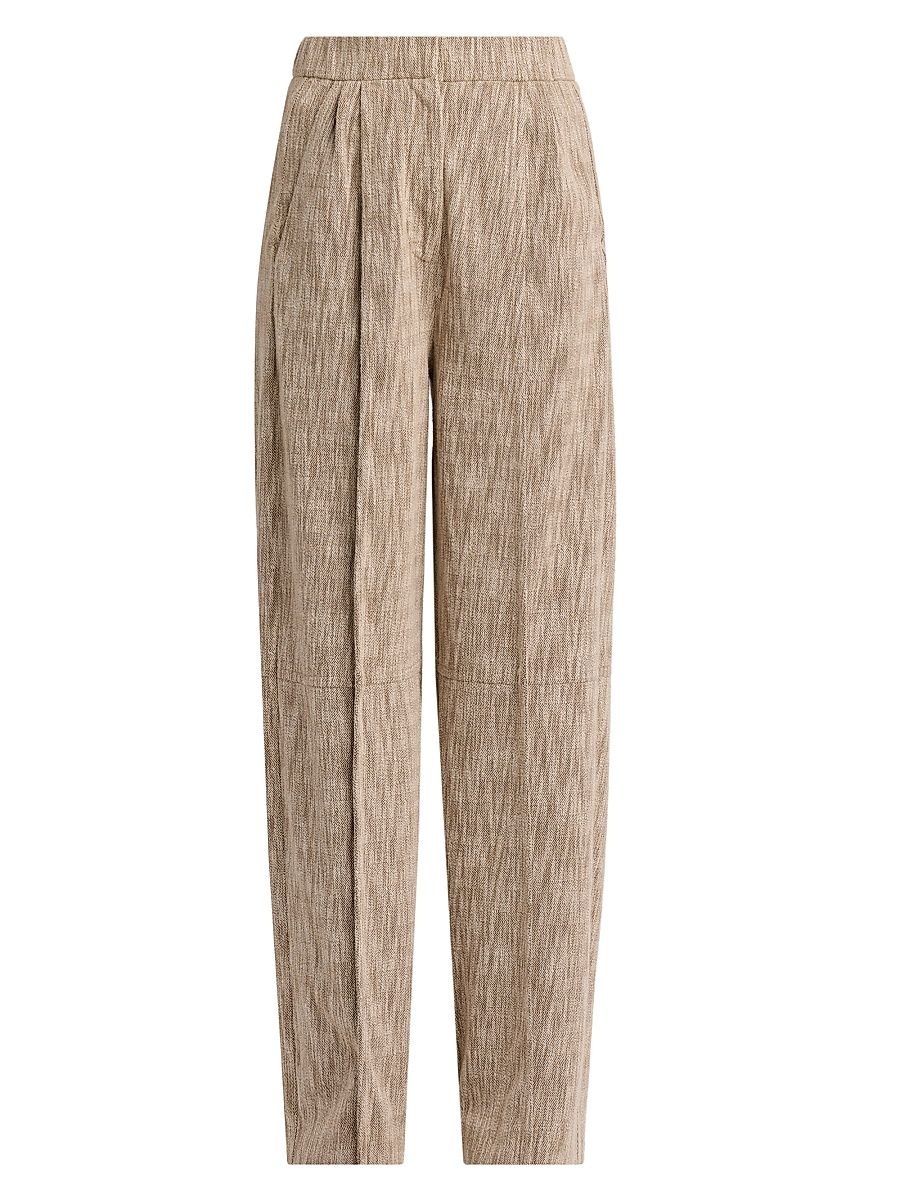 Women's Textured Cotton-Blend Trousers - Solid Light Pastel Brown - Size 6