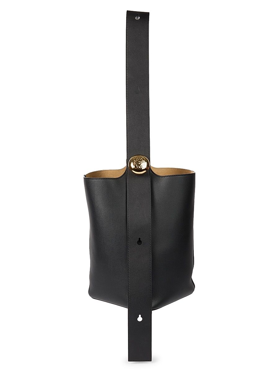 Women's Pebbled Leather Bucket Bag - Black