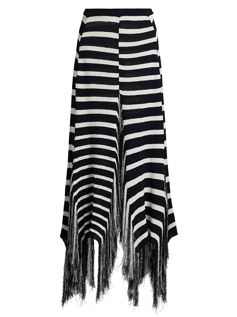 Women's Yves Striped Cotton Fringe Maxi Skirt - Navy Multi - Size Large