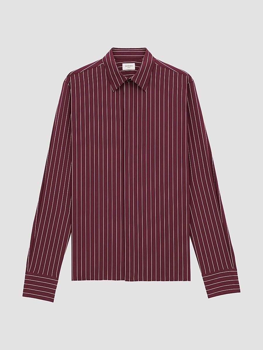 Saint Laurent Men's Striped Shirt - Bordeaux - Size 14