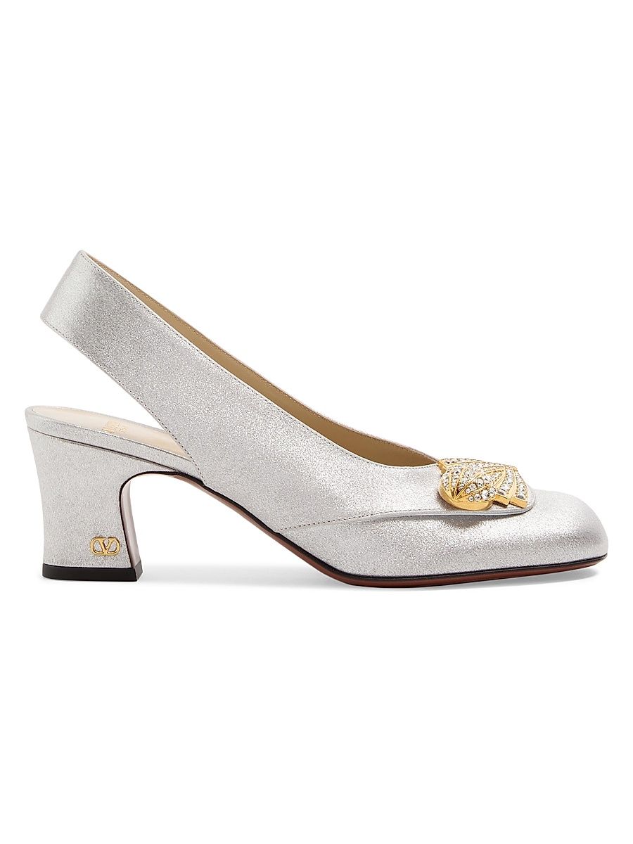 Women's Adamantine 60MM Slingback Pumps in Glitter Fabric - Silver - Size 5