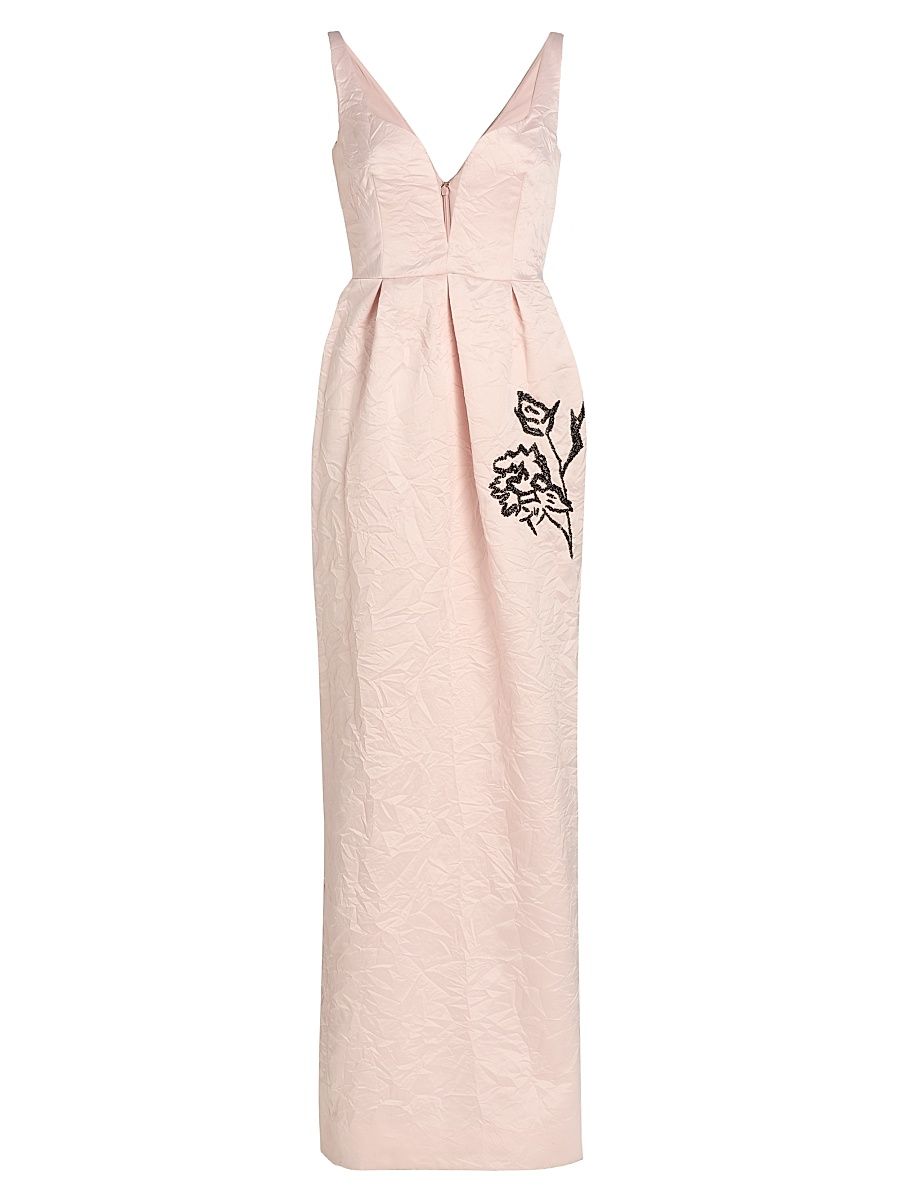 Women's Crinkled Satin Embellished Gown - Artist Sketch Camisole Pink - Size 8
