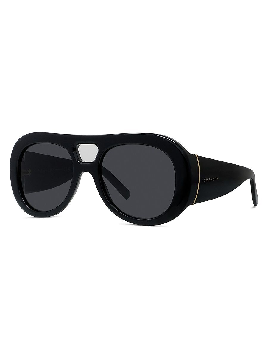 Women's Givenchy Bold 53MM Round Sunglasses - Shiny Black Smoke