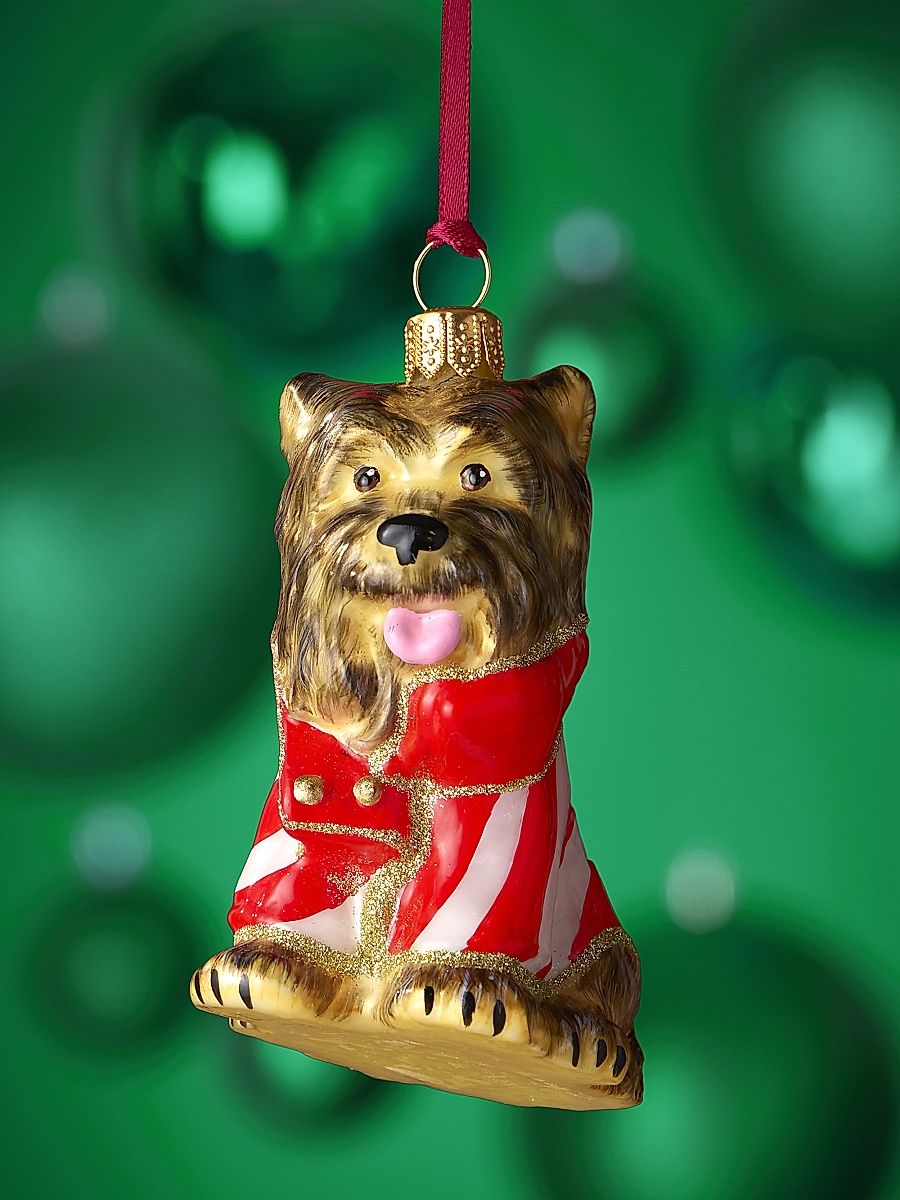 Yorkshire Terrier Candy Cane Glass Ornament