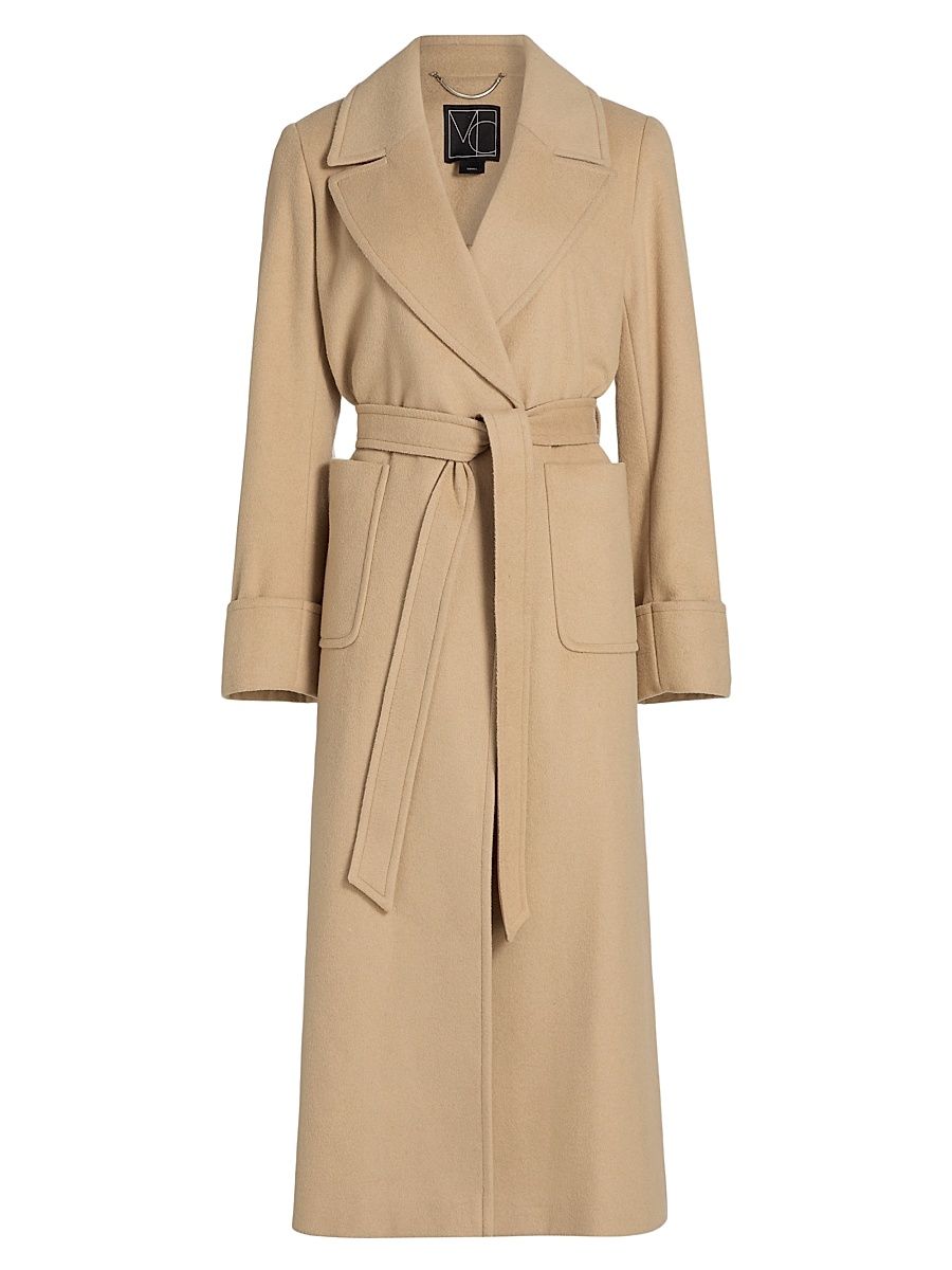 Women's Belted Wool-Blend Coat - Camel - Size XL
