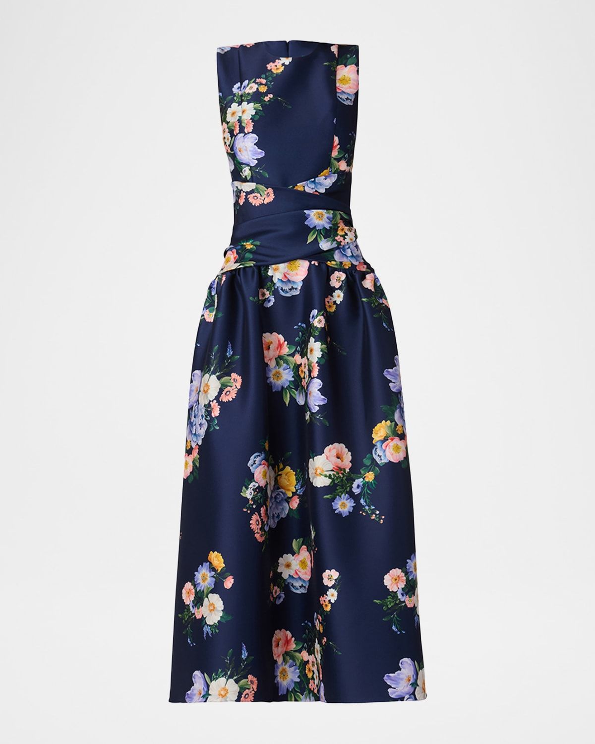 Marie Pleated Floral-Print Mikado Maxi Dress