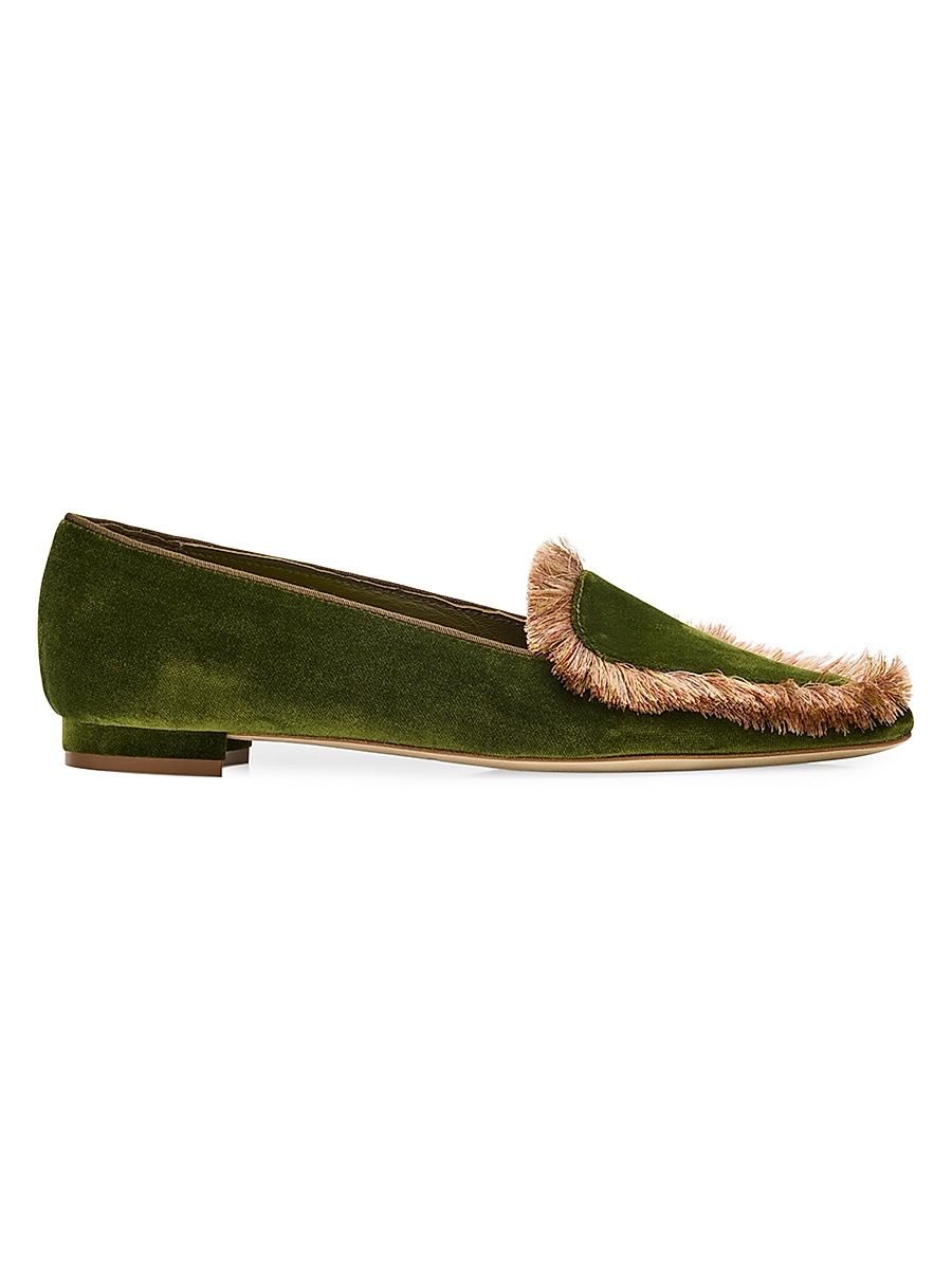 Women's Agrofran Velvet Fringe-Trim Loafers - Green - Size 7.5