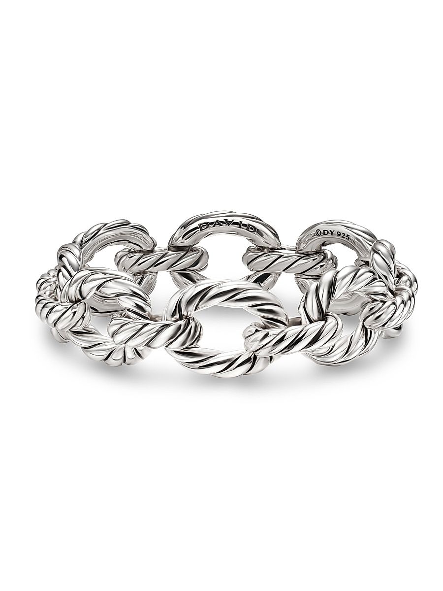 Women's Sculpted Cable Oval Link Bracelet in Sterling Silver, 18MM - Silver - Size Medium