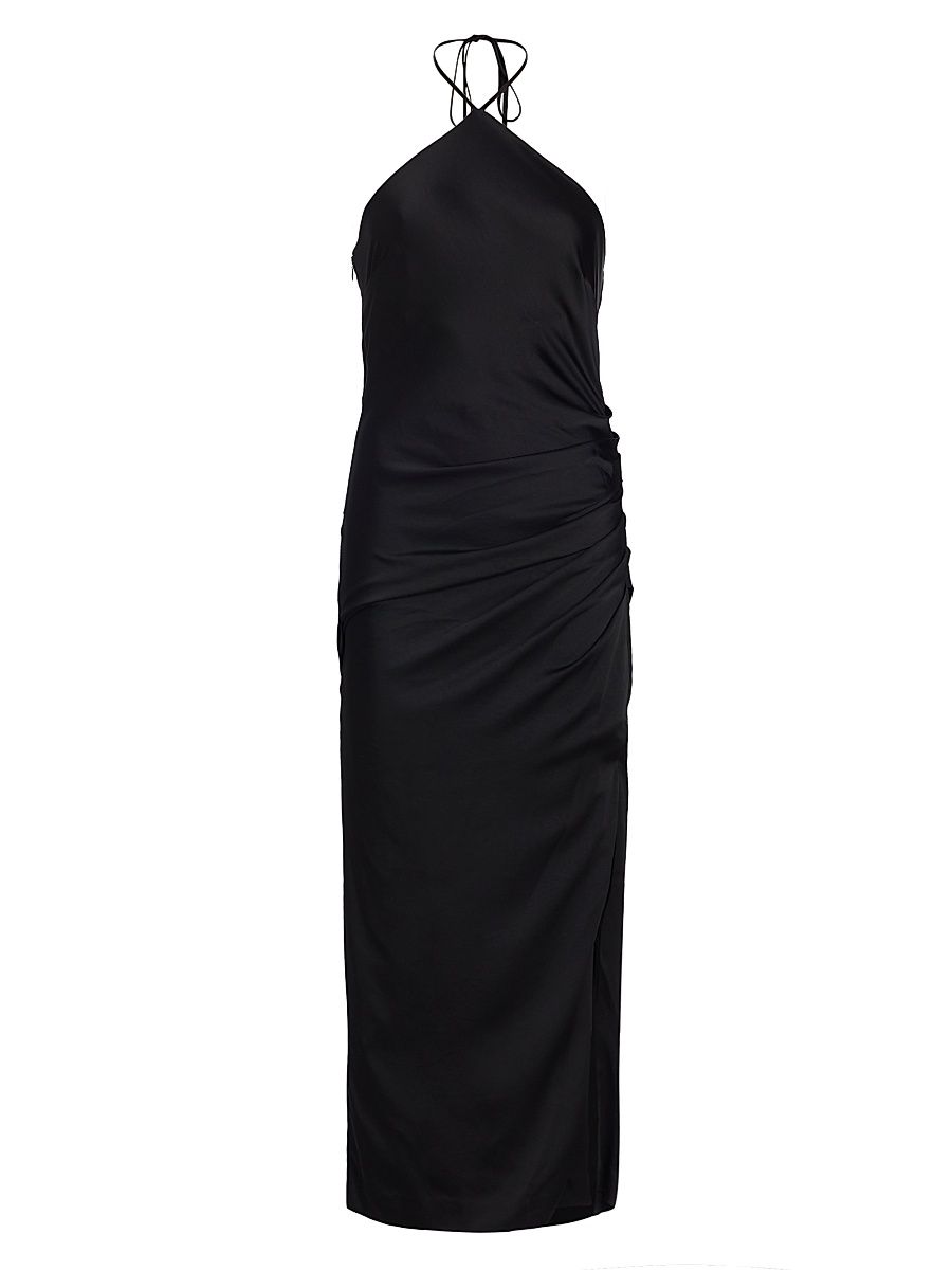 Women's Hansel Ruched Satin Halterneck Gown - Black - Size 2