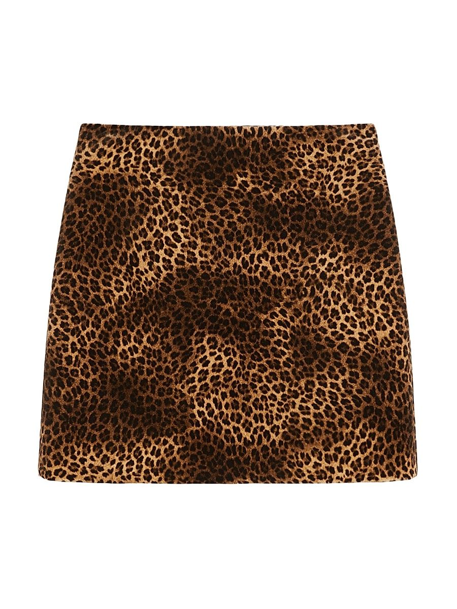 Women's Printed Velvet Mini Skirt - Camel - Size 16