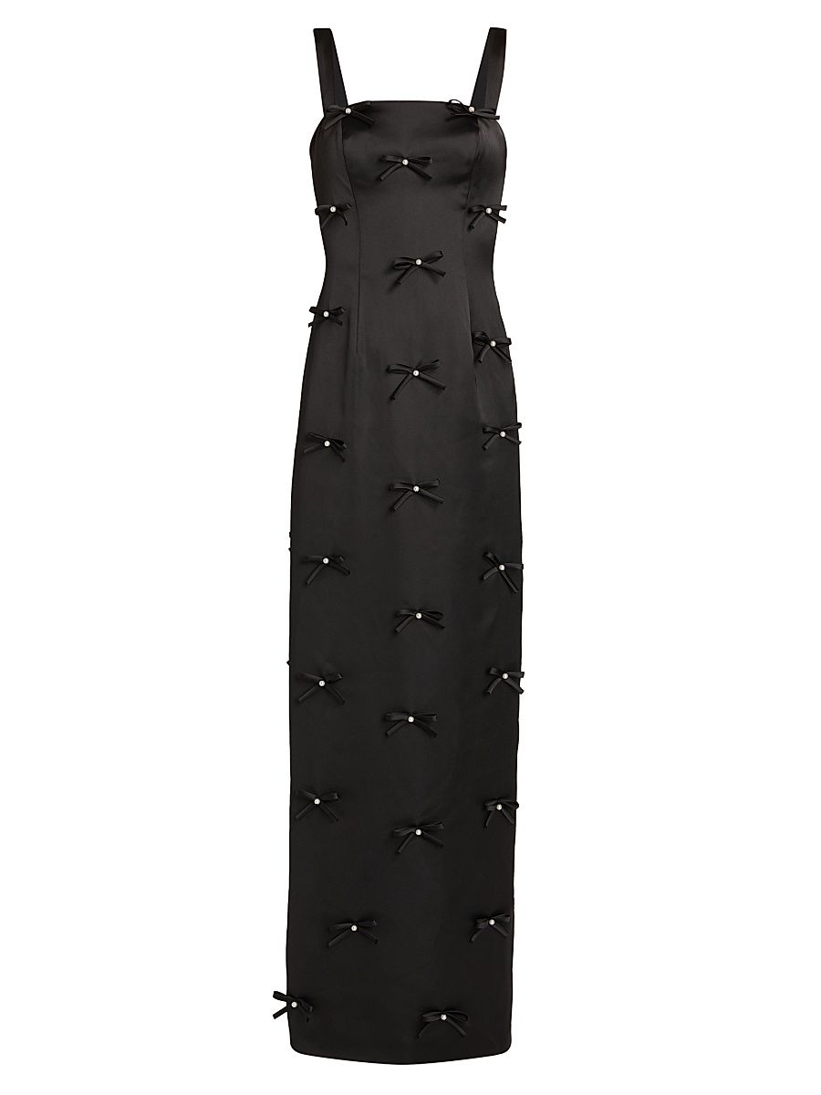 Women's Amora Embellished Bow Satin Gown - Black - Size XL