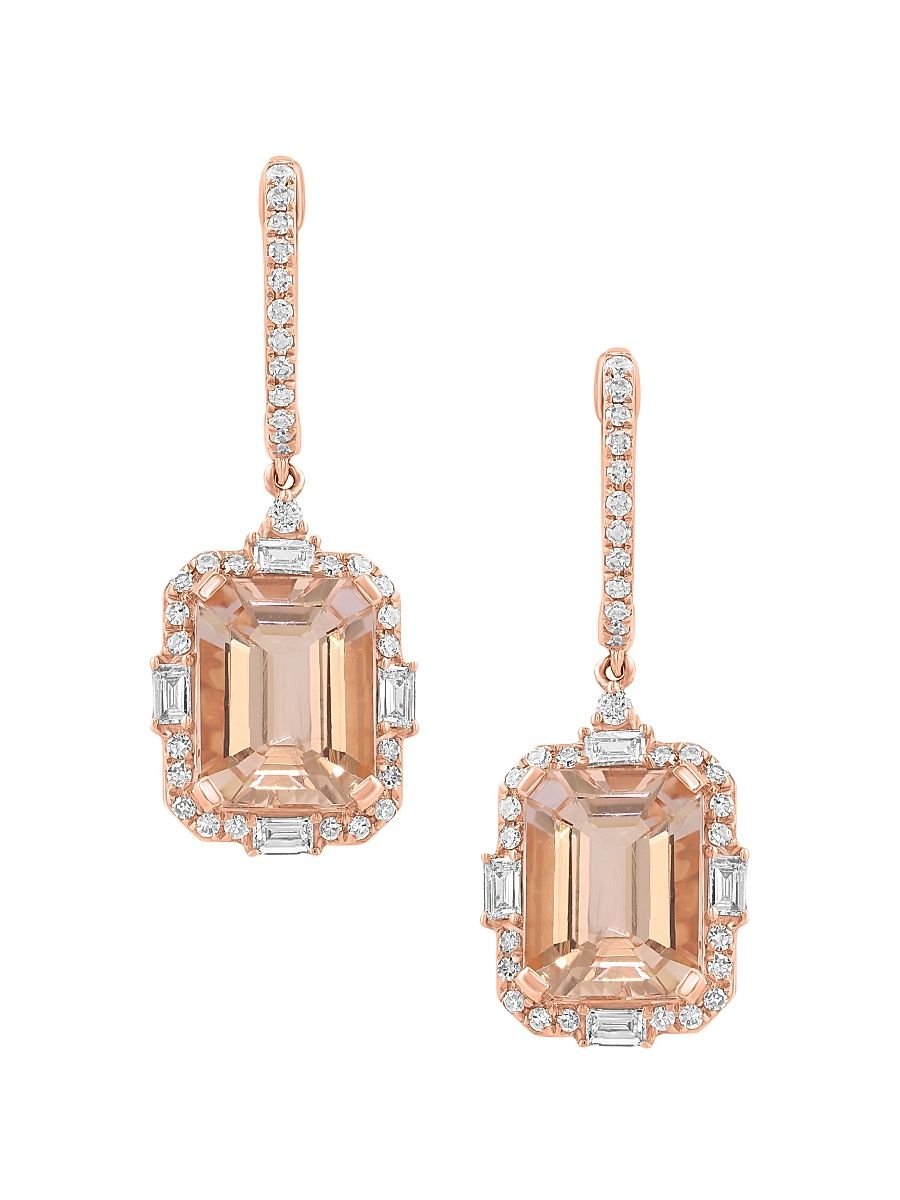 Women's 14K Rose Gold, Morganite & 0.56 TCW Diamond Halo Drop Earrings - Rose Gold