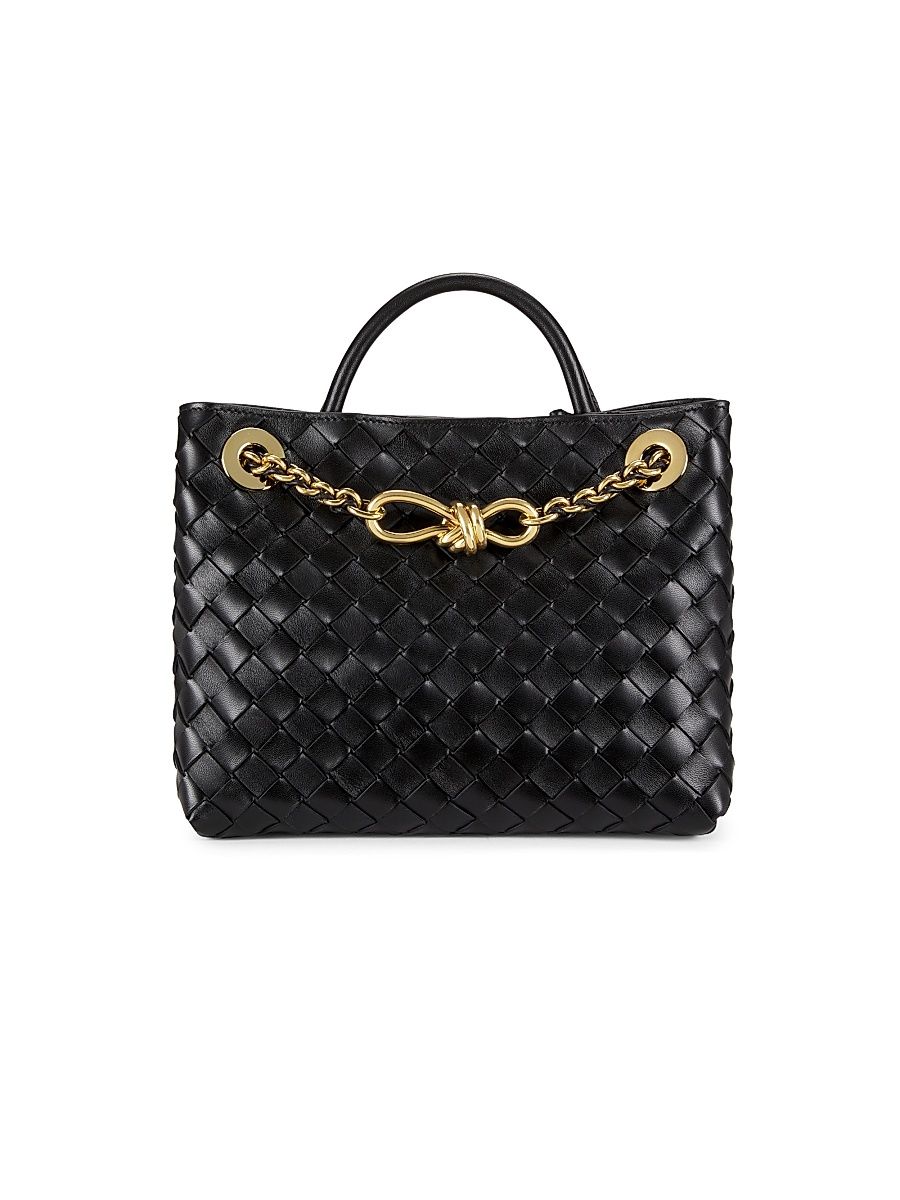 Women's Andiamo Small Chain Intrecciato Leather Top-Handle Bag - Black