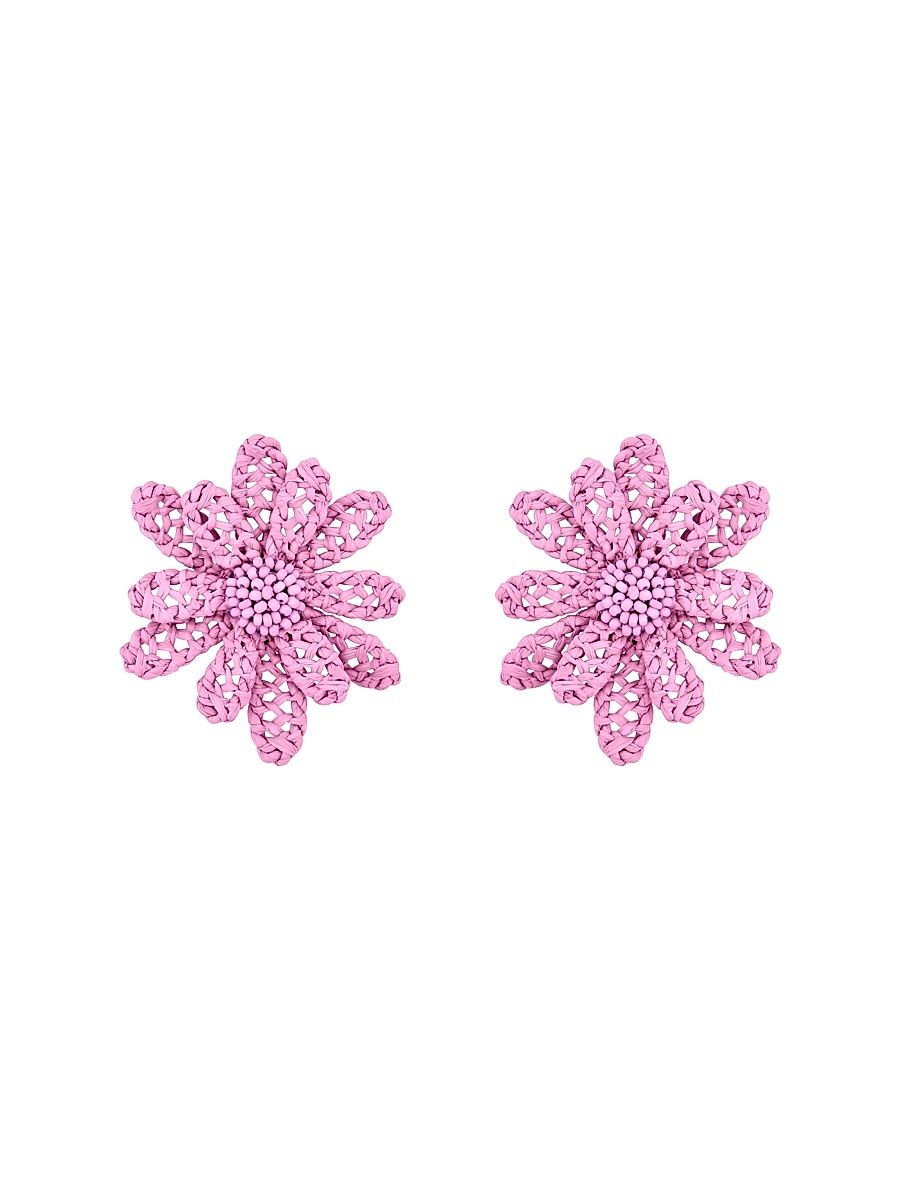 Women's Large Woven Flower Raffia Stud Earrings - Tulip