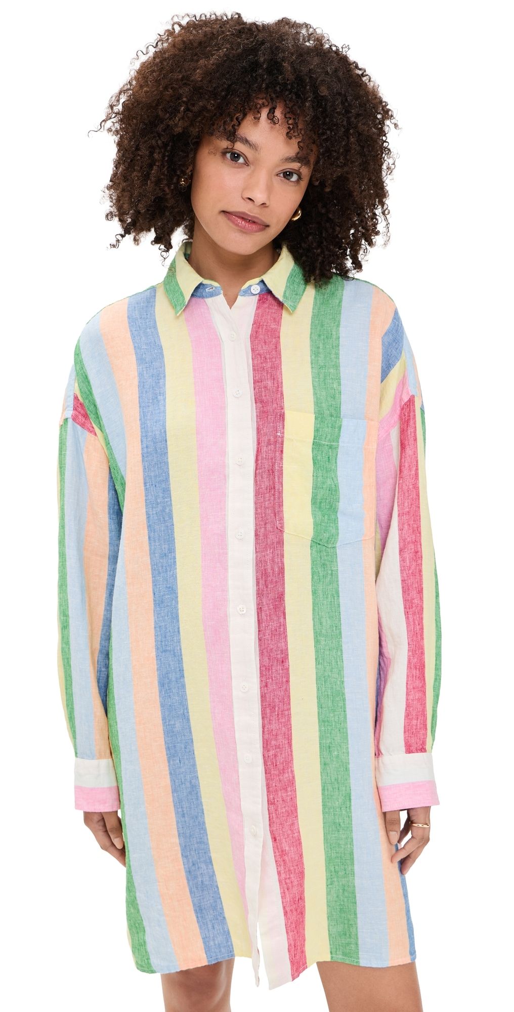 Faherty Laguna Linen Mini Shirtdress Sunbeam Stripe M