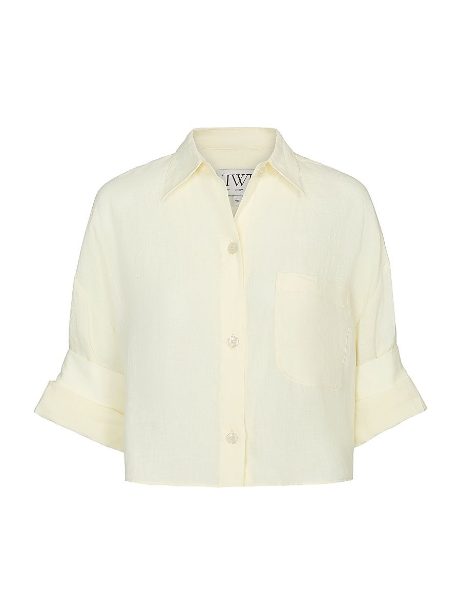 Women's Next Ex Superfine Cotton Crop Shirt - Glass Green - Size Medium