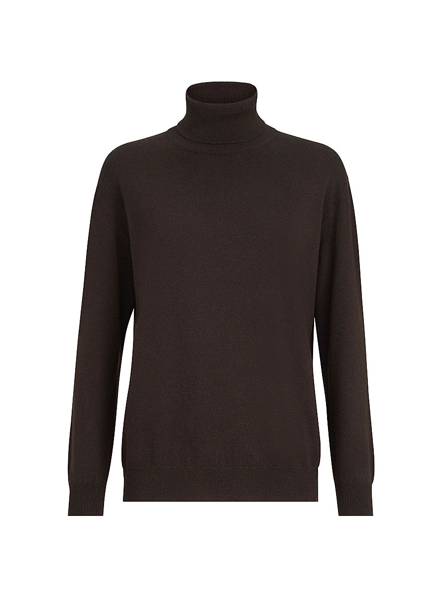 Women's Cashmere Turtleneck Sweater with Monili - Coffee - Size Medium