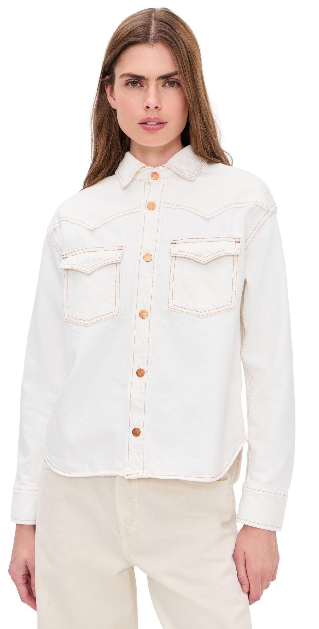 SLVRLAKE Cassidy Denim Button Down Shirt Natural White M