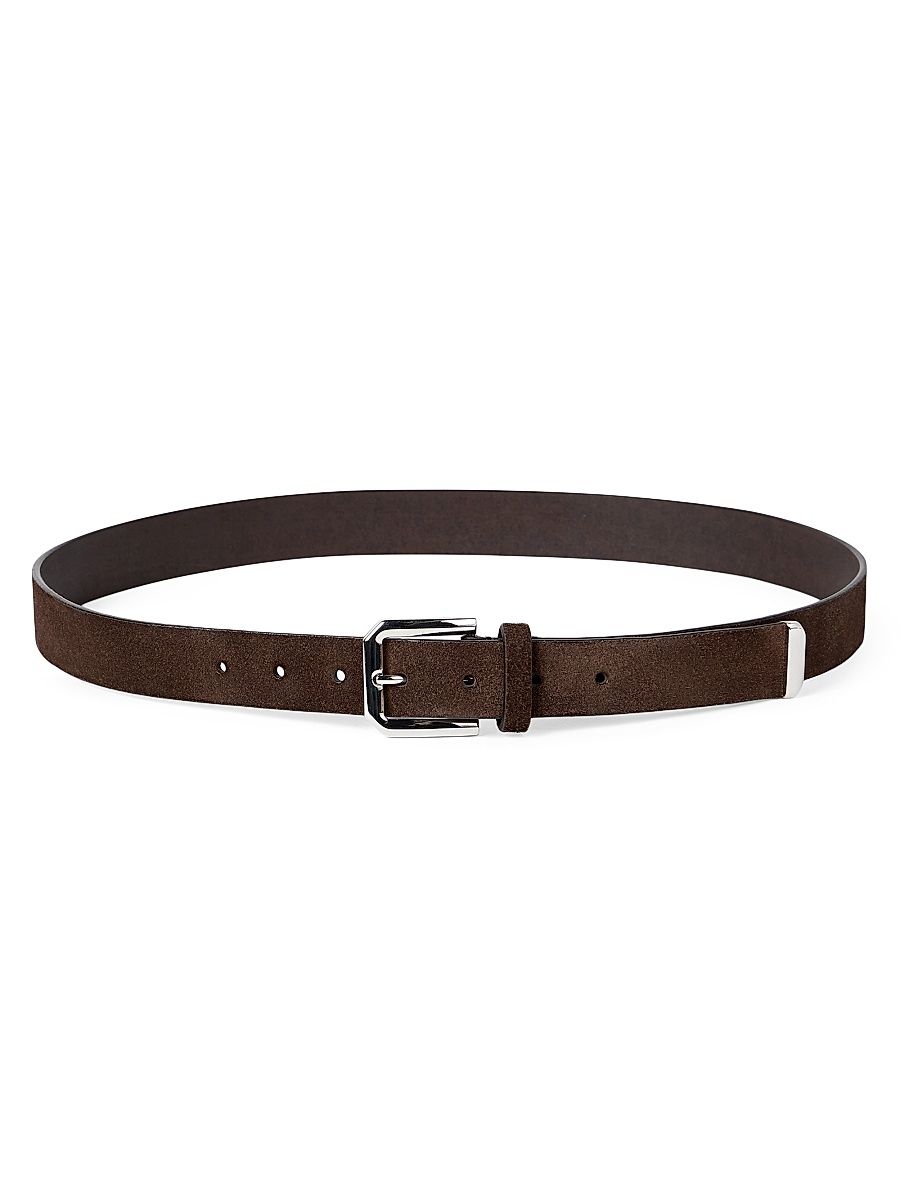 Men's Reversed Leather Belt with Square Buckle and Tip - Rust Brown - Size 38