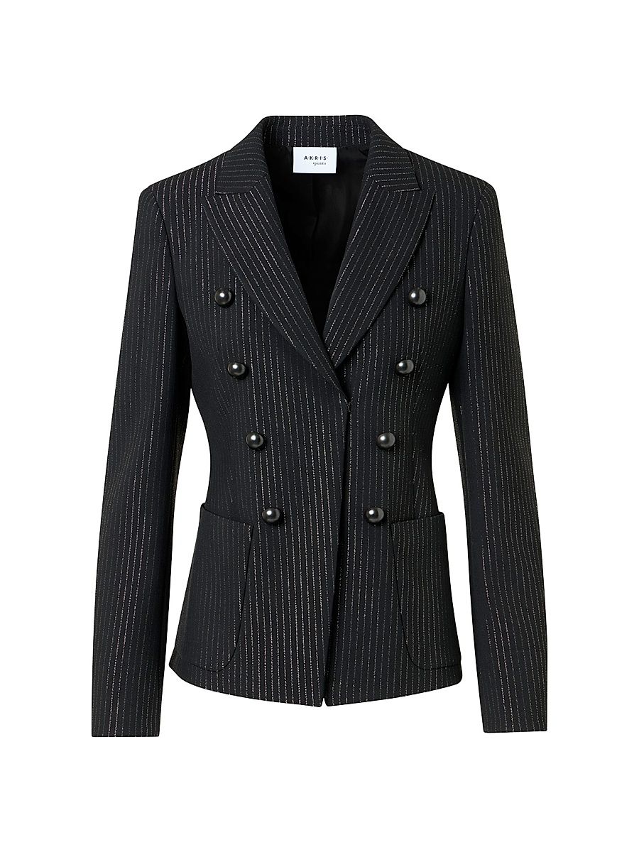 Women's Metallic Pinstriped Crepe Blazer - Black Brushed Steel - Size 18