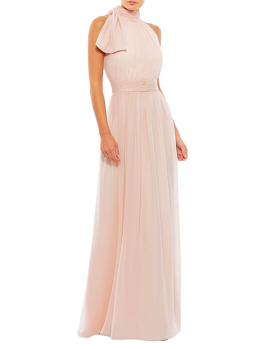 Women's Petite Ieena 1 Ruched Chiffon A-Line Gown - Blush - Size Petite 14