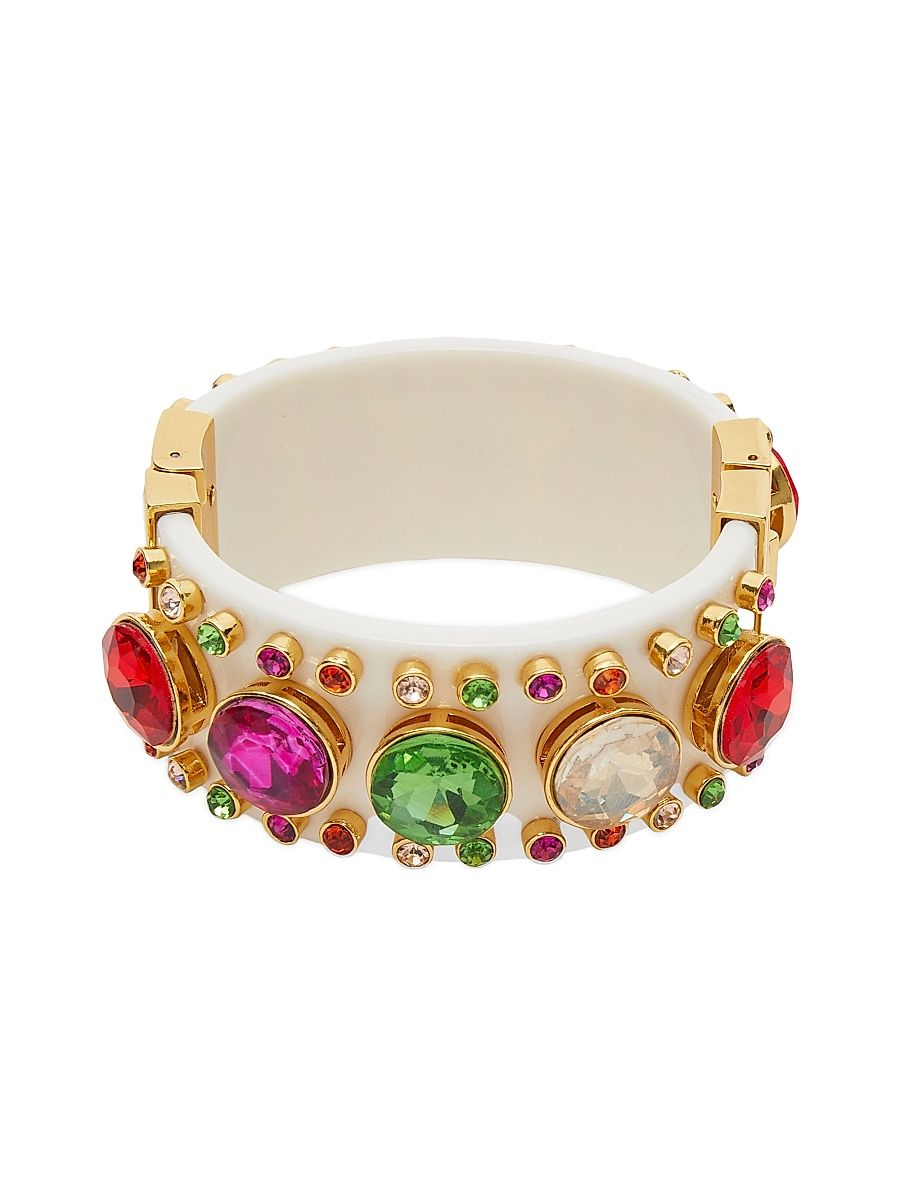 Women's Deco Goldtone, Crystal & Acetate Hinged Cuff - Harlequin Rainbow