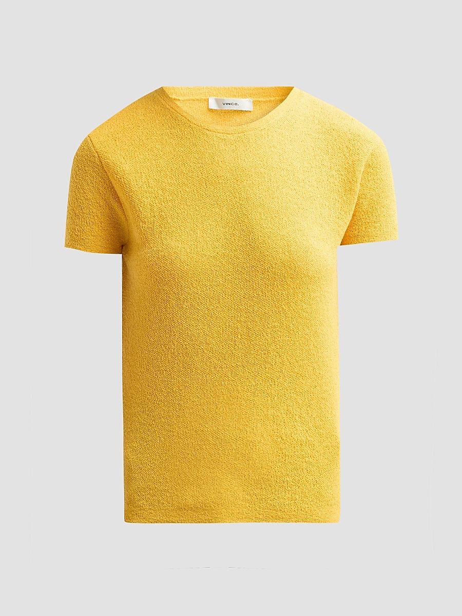 Women's Textured Short-Sleeve Crewneck Sweater - Apricot - Size Large