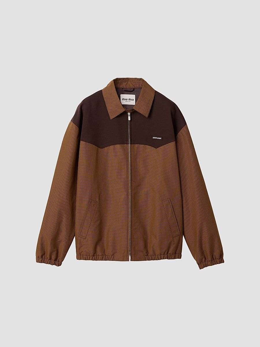 Women's Gingham Check Blouson Jacket - Brown - Size 2