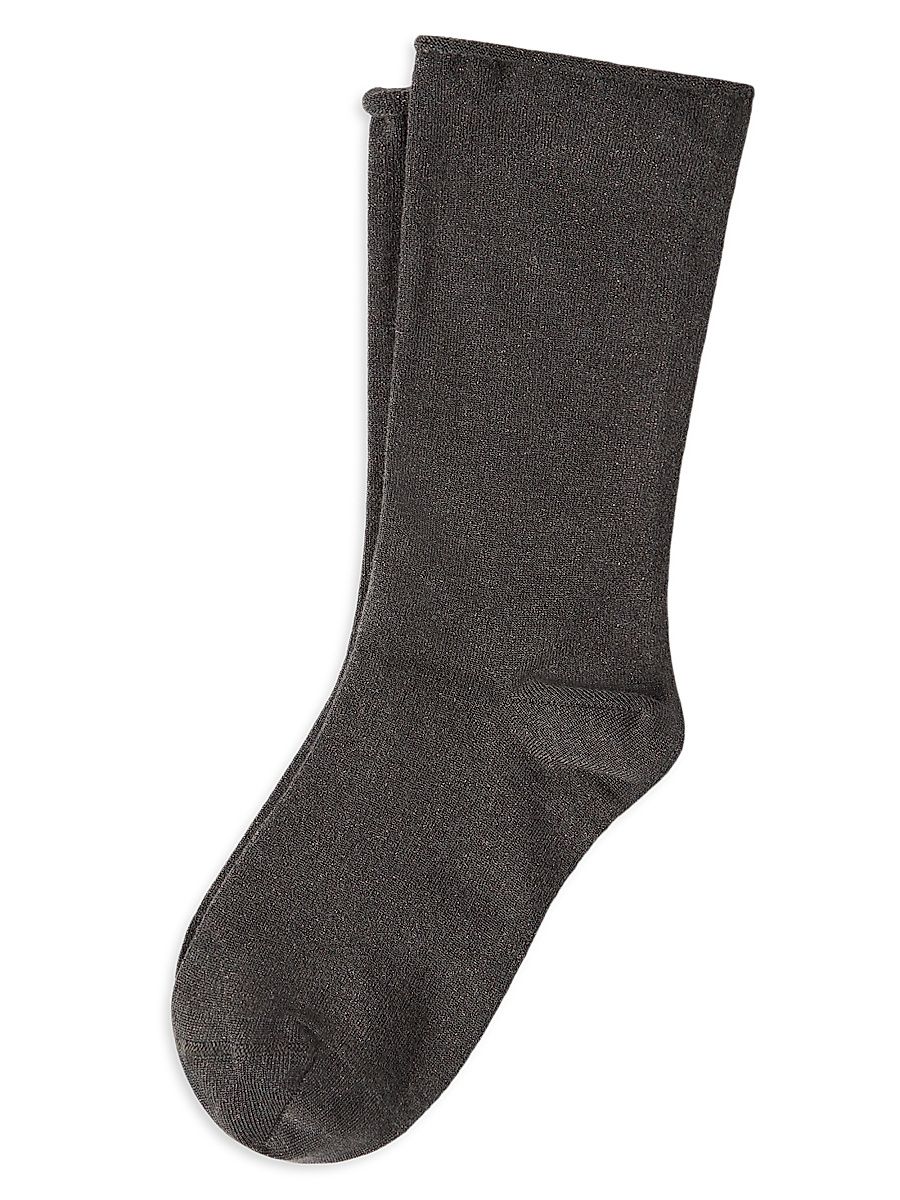 Women's Cashmere and Silk Sparkling Knit Socks - Anthracite - Size Small
