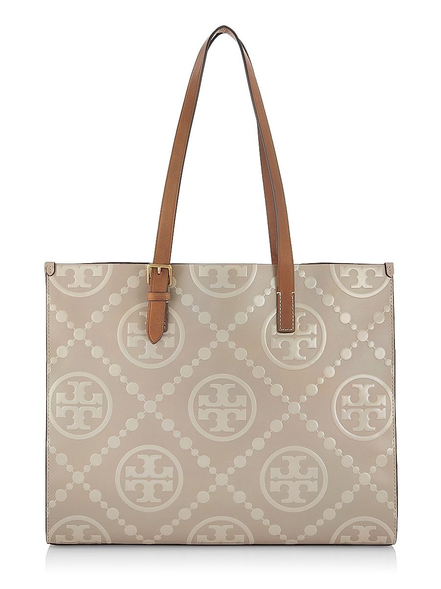 Women's Monogram-Embossed Leather Tote - New Cream