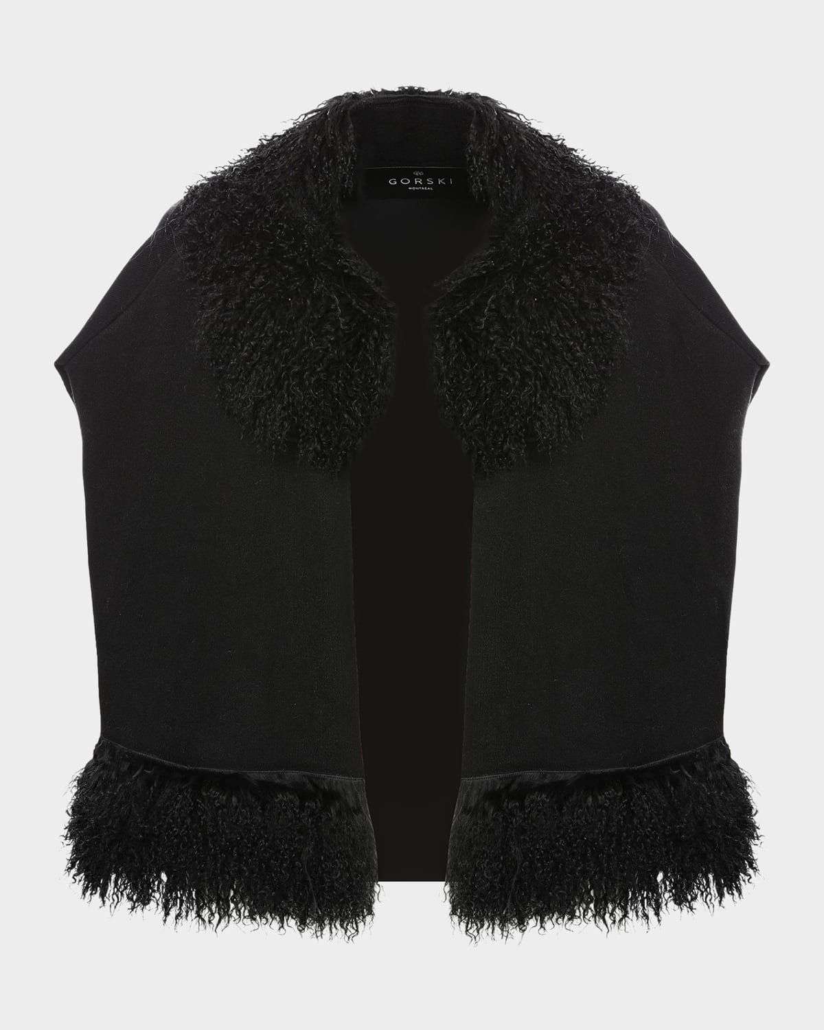 Knit Vest with Mongolian Shearling Lamb Trim