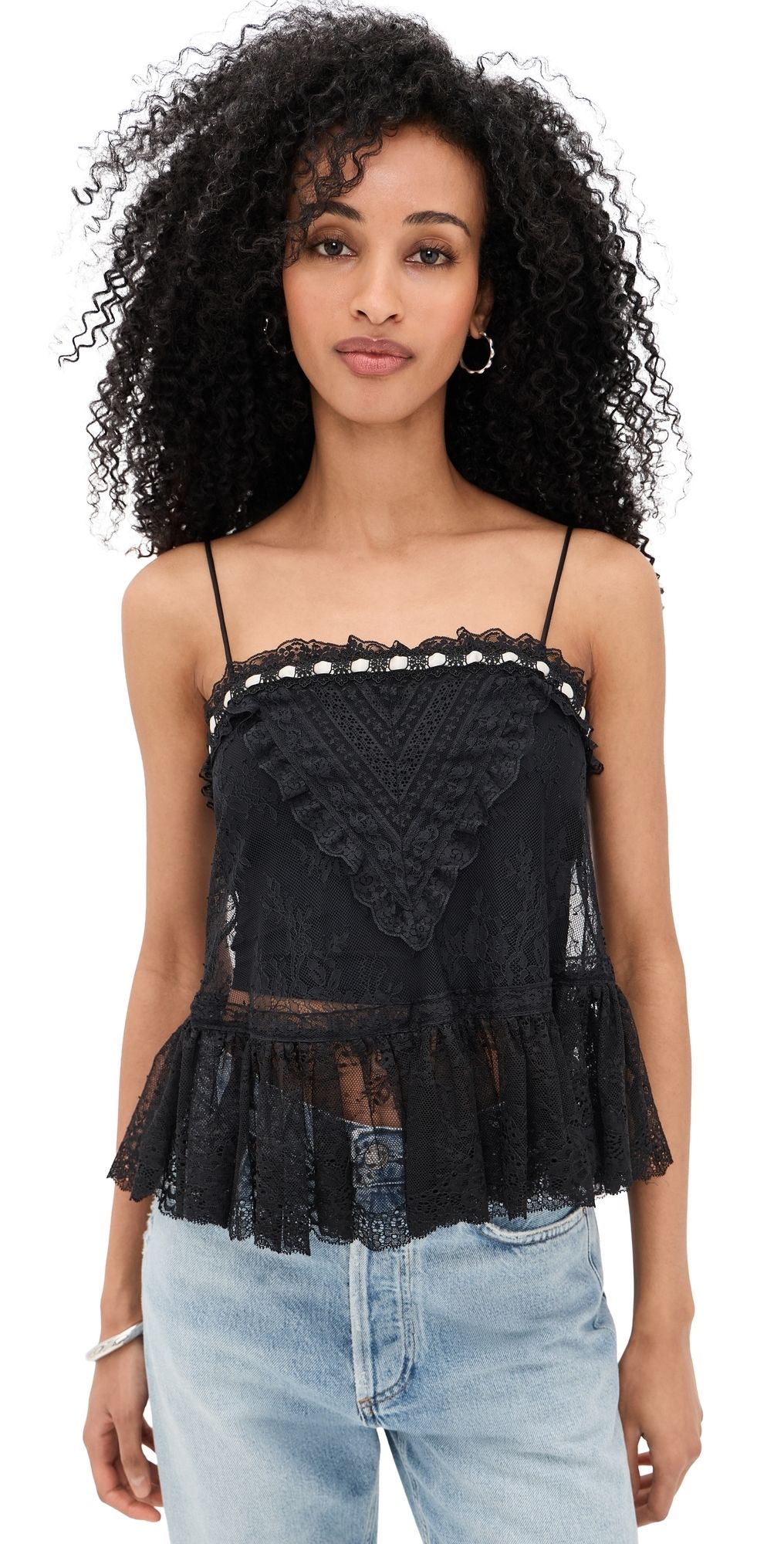 ALICE + OLIVIA Alessia Lace Ruffle Top Black 6