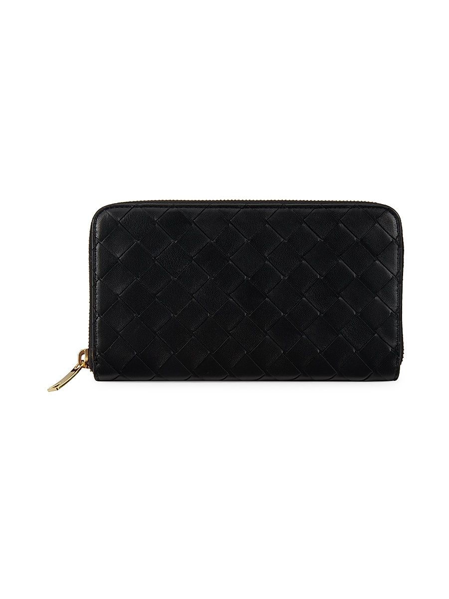 Women's Intrecciato Leather Zip-Around Wallet - Black