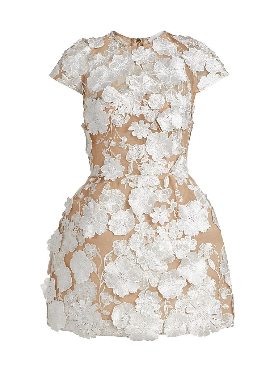 Women's Jasmine Cap-Sleeve Floral Lace Minidress - White - Size XL