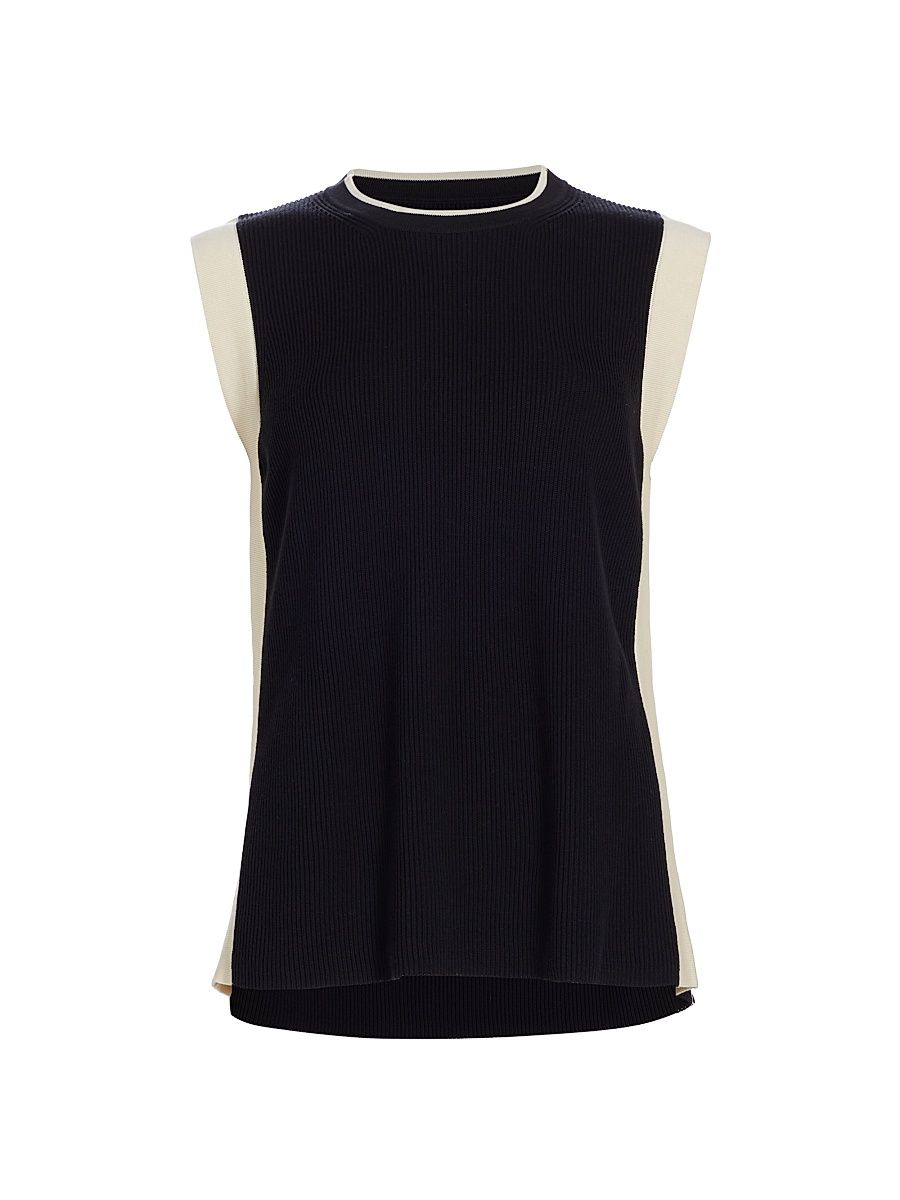 Women's Collection Contrast Rib-Knit Shell - Black - Size Medium