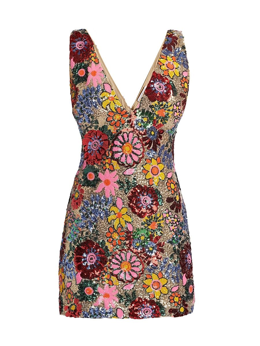 Women's Aera Floral-Sequined Sheath Minidress - Flame Combo - Size 4