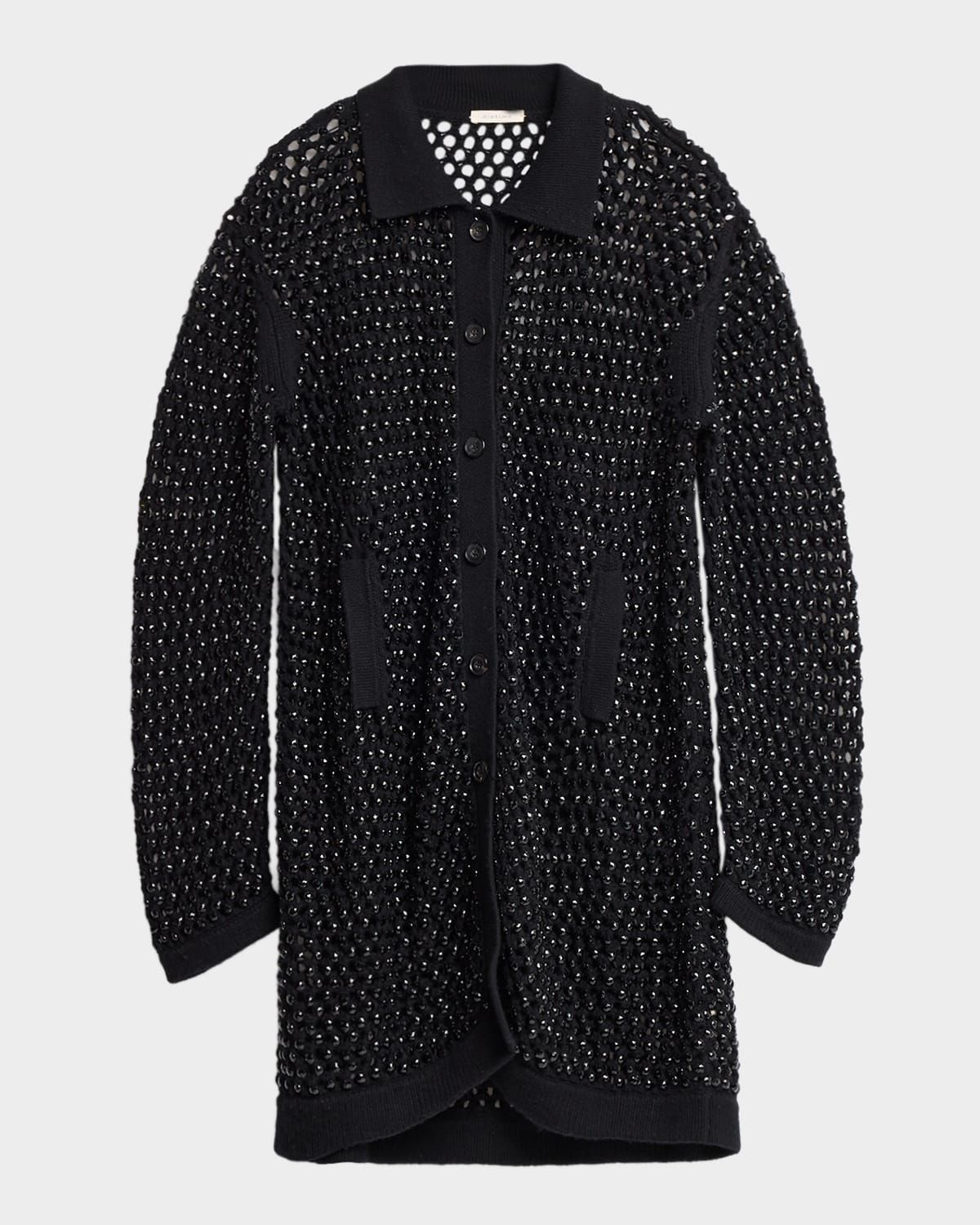 Embellished Open Knit Cardigan Coat