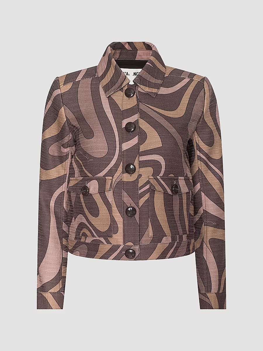 Women's Nyx Abstract Cotton Crop Jacket - Sepia Brown Abstract Swirl - Size 12