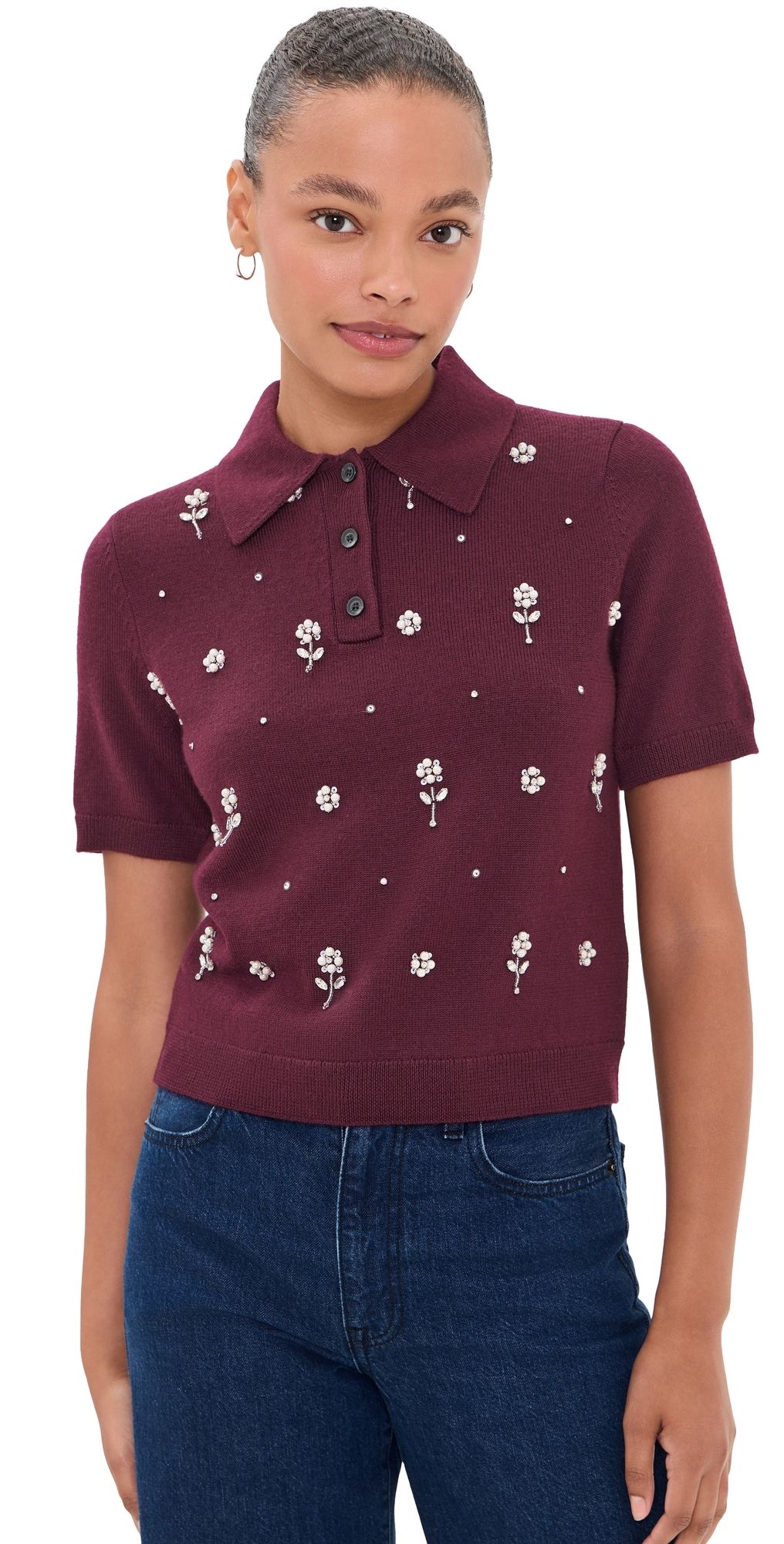 Tanya Taylor Embroidered Camilla Top Blackberry XL
