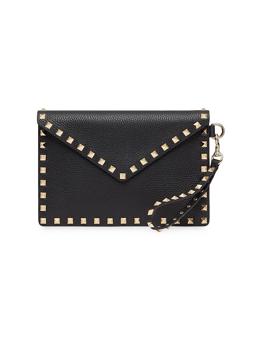 Women's Rockstud Grainy Calfskin Pouch - Poudre