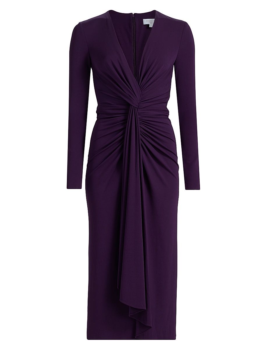 Women's Twist-Front Plunging V-Neck Midi-Dress - Amethyst - Size 8