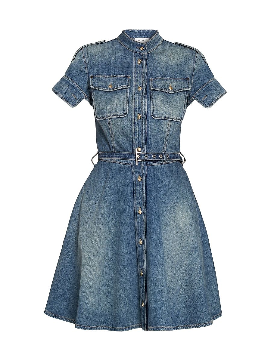 Women's Denim Belted Fit & Flare Minidress - Indigo Stone Washed - Size 10