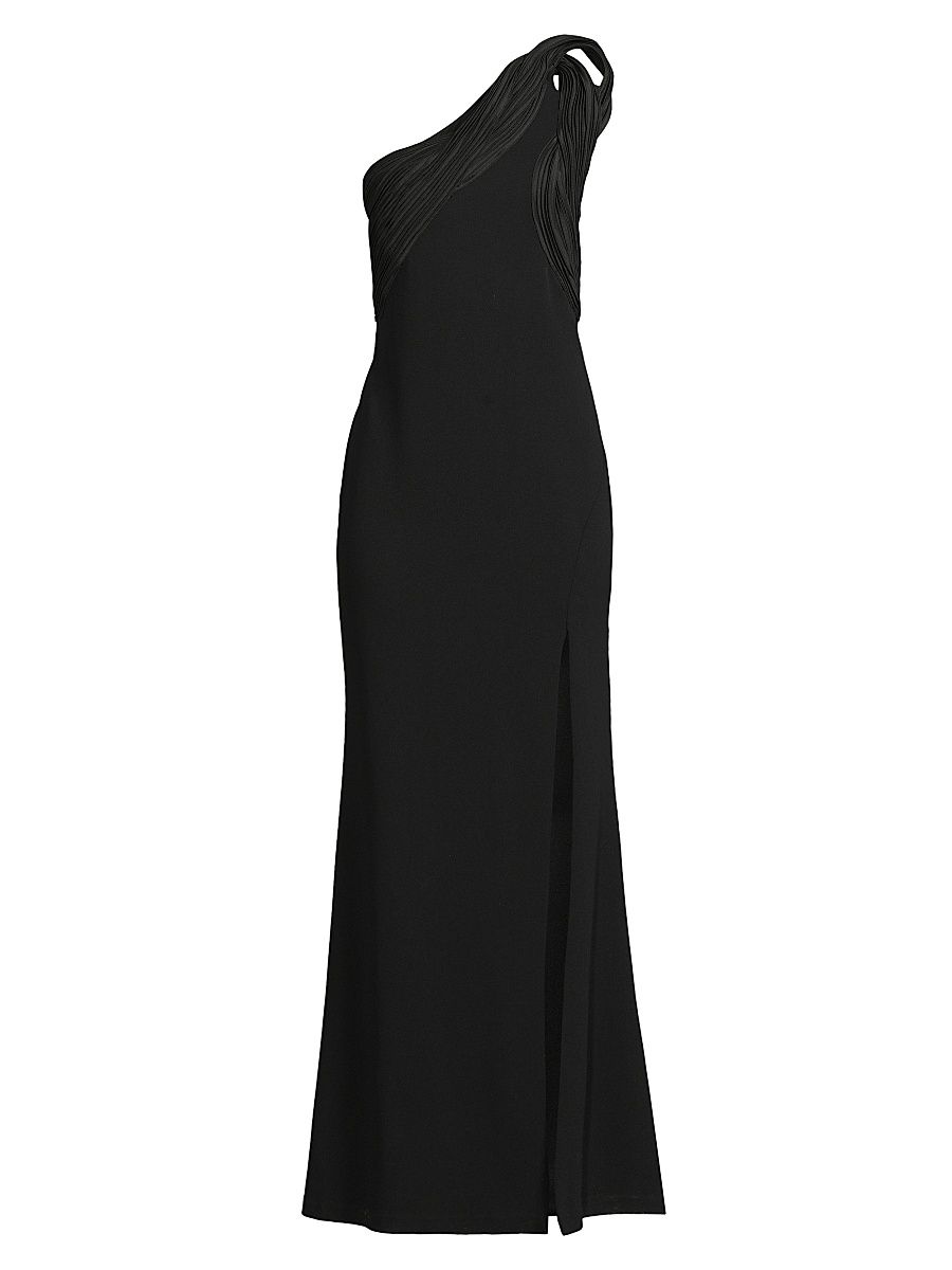 Women's Crêpe Knit One-Shoulder Mermaid Gown - Black - Size 12