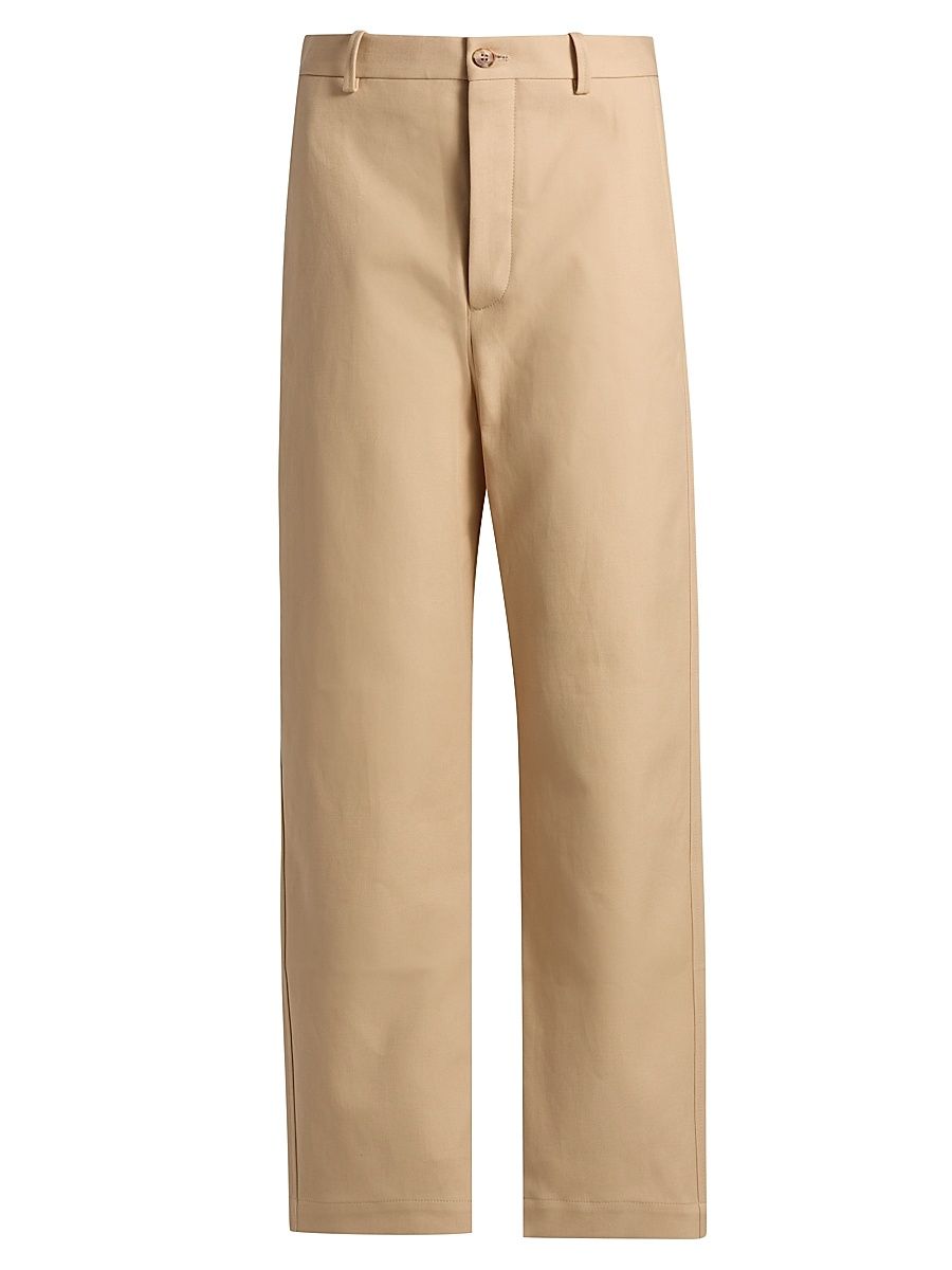 Women's Drill Twill Cotton Straight-Leg Trousers - Khaki - Size XS