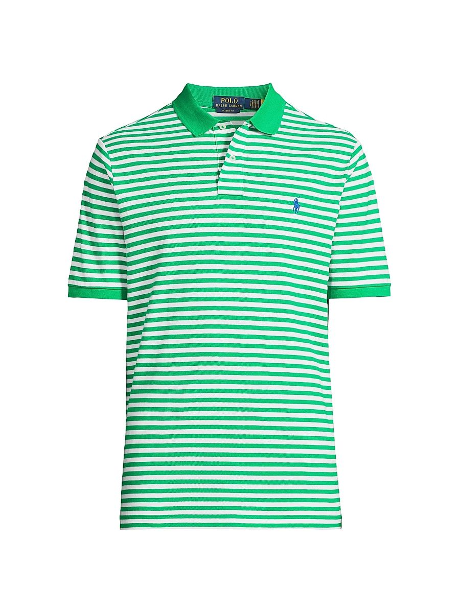 Men's Striped Cotton Mesh Classic-Fit Polo - Summer Emerald White - Size XXL