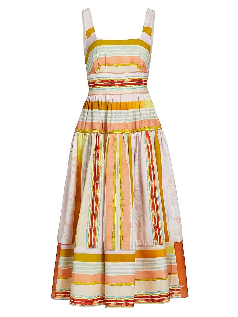 Women's Mara Striped Cotton Midi-Dress - Abstract Stripe - Size 12