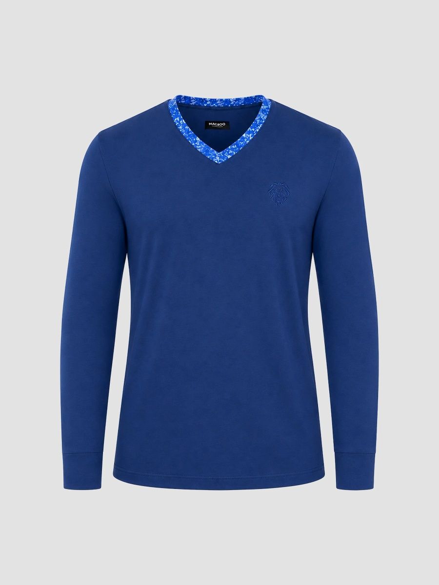 Maceoo Men's Edison V-Neck Long Sleeve T-Shirt - Blue - Size XXXL